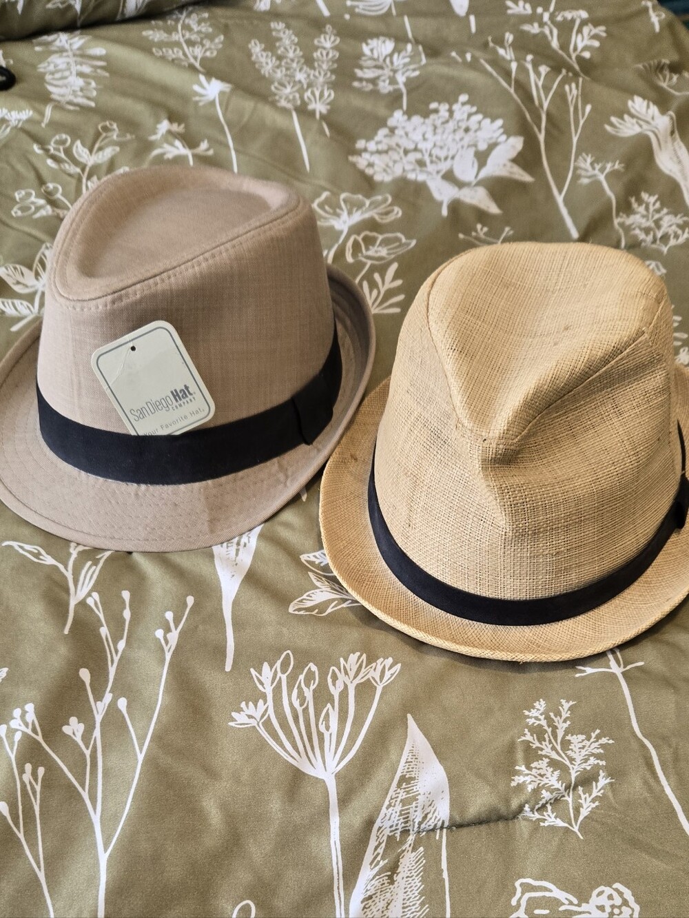 2 Fedora Hats. SAN DEIGO HAT CO. Trilby Fedora Styles. Straw & Classic Tan,Lg&XL